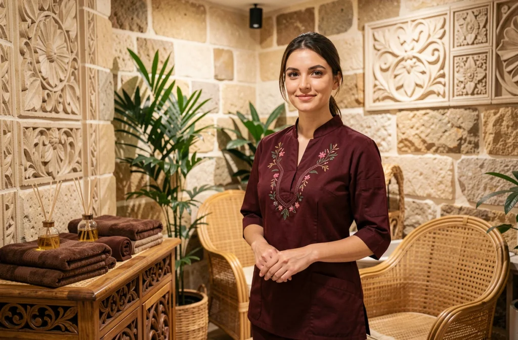 Intérieur du Cinq Mondes Spa à Carcassonne avec décoration exotique et ambiance raffinée