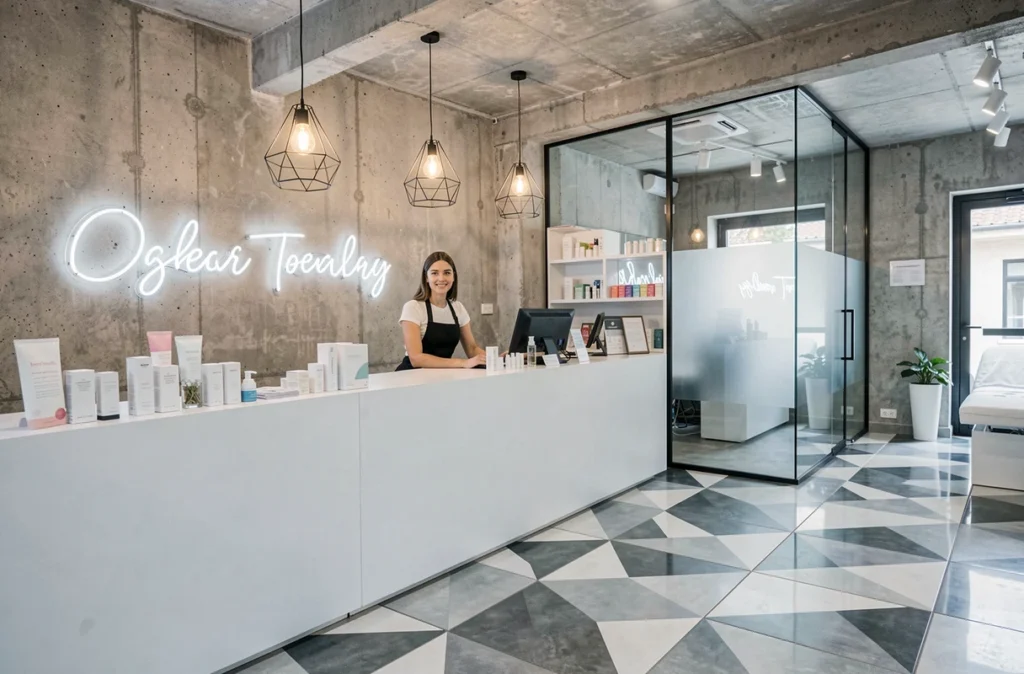 Réception moderne de La Fabrique à Beauté à Montpellier avec décor industriel contemporain